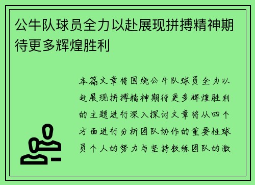 公牛队球员全力以赴展现拼搏精神期待更多辉煌胜利