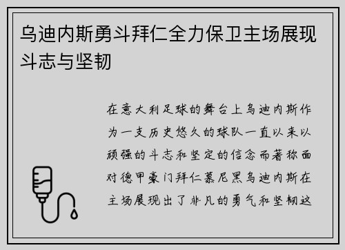 乌迪内斯勇斗拜仁全力保卫主场展现斗志与坚韧