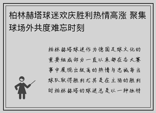 柏林赫塔球迷欢庆胜利热情高涨 聚集球场外共度难忘时刻