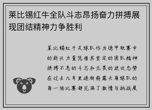 莱比锡红牛全队斗志昂扬奋力拼搏展现团结精神力争胜利